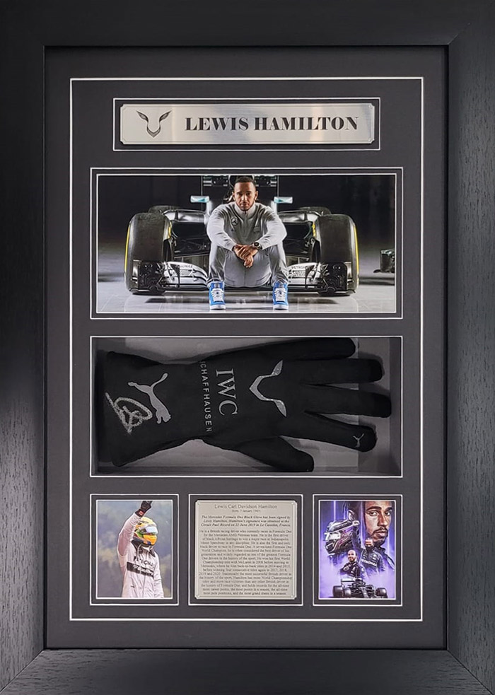 Lewis Hamilton signed and Framed IWC black glove