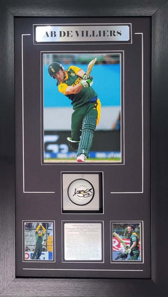 AB De Villiers Signed and Framed Cricket Ball