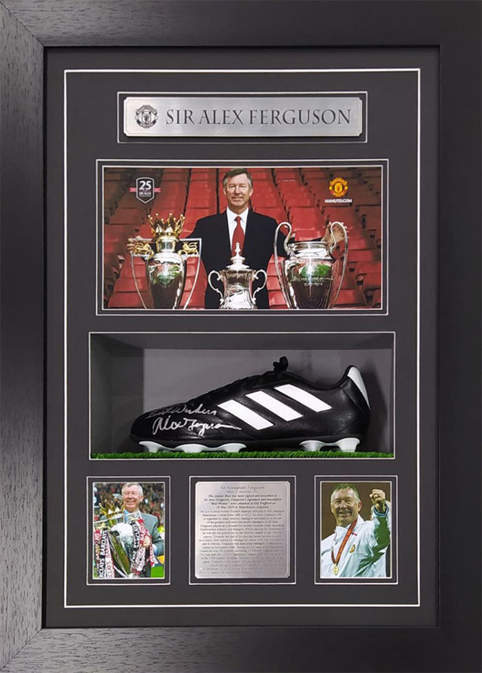 Alex Ferguson Manchester United Signed and inscribed Framed Adidas Boot