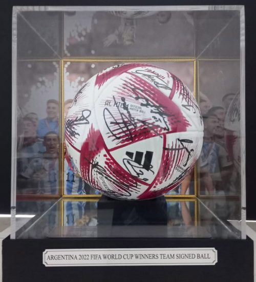 Lionel Messi Official FIFA World Cup Signed 2022 Football In Acrylic Case