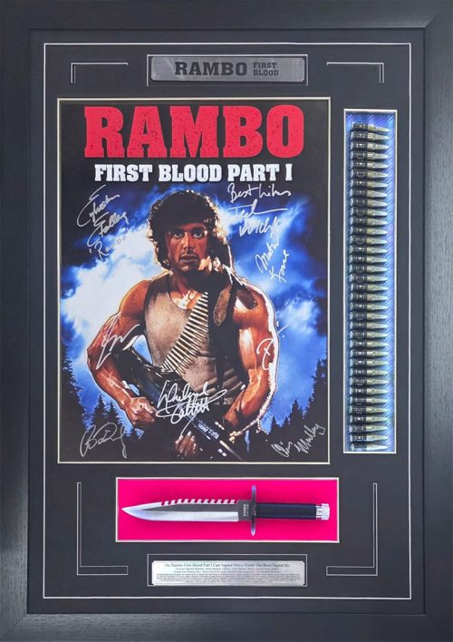 Rambo First Blood Cast and incl. Sylvester Stallone signed framed Poster