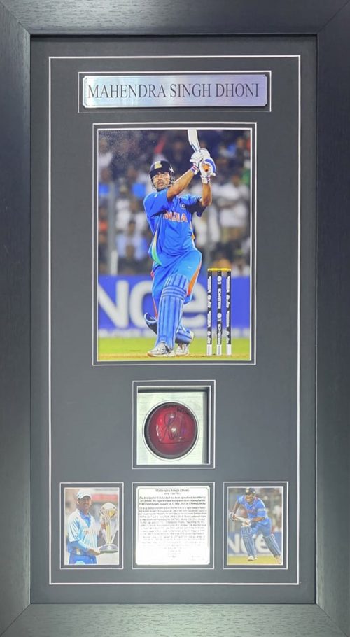 Mahendra Singh Dhoni Signed and Framed Cricket Ball