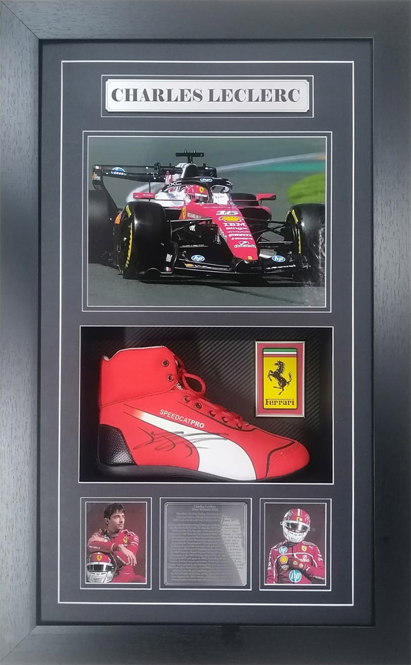 Charles Leclerc signed and framed Formula One Racing Boot