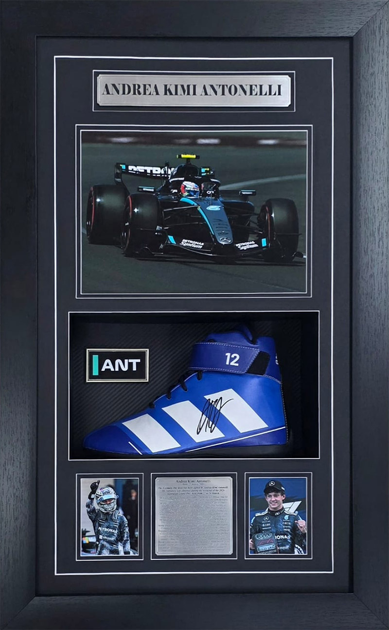 Kimi Antonelli Mercedes Signed and Framed Boot