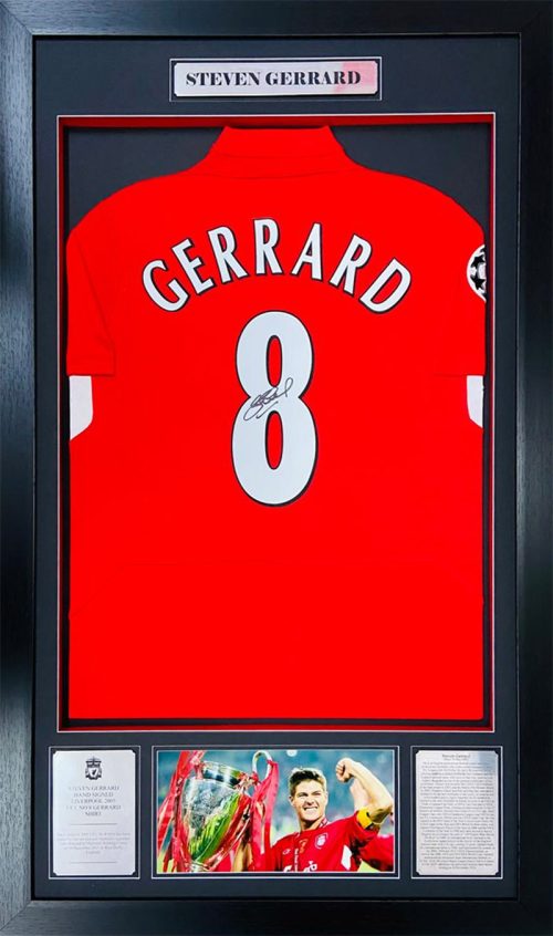 Liverpool Steven Gerrard signed 2005 UCL No 8 Framed Shirt